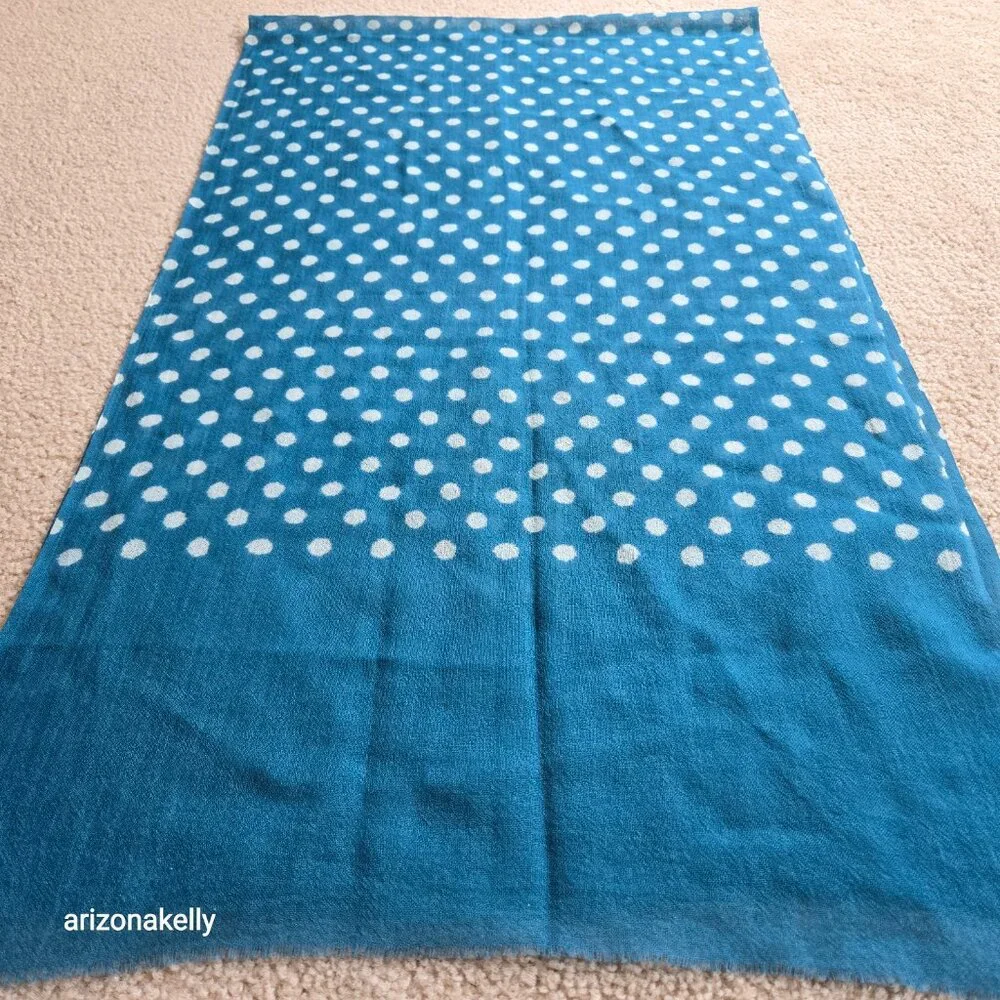 Wool/Silk Lightweight Polka Dot Scarf Blue - Picture 7 of 10